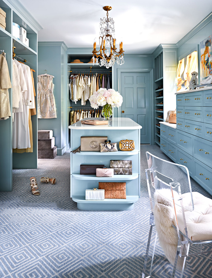 A walk-in wardrobe interior